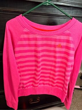 adidas Women's Pink Striped Sweatshirt Hoodie